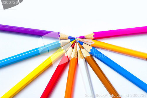 Image of set of colored pencils on white background