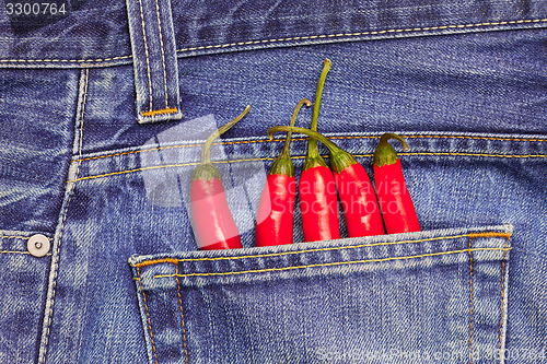 Image of red peppers in a jeans pocket