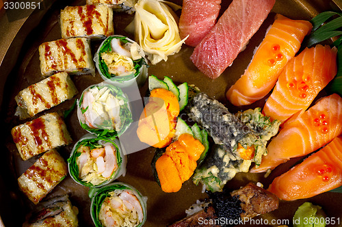 Image of fresh sushi choice combination assortment selection 