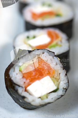 Image of fresh sushi choice combination assortment selection 