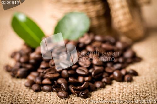 Image of pile of fresh beans and green leaves and spoon in jar