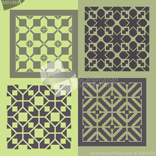 Image of Set of four seamless patterns. Vintage geometric ornaments. 