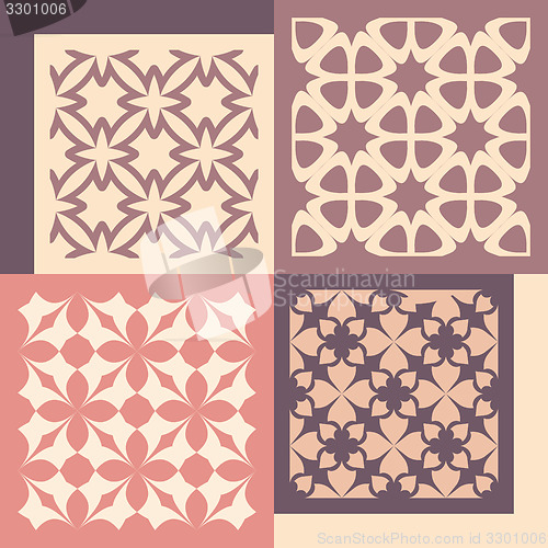 Image of Set of four seamless patterns. Vintage geometric ornaments. 