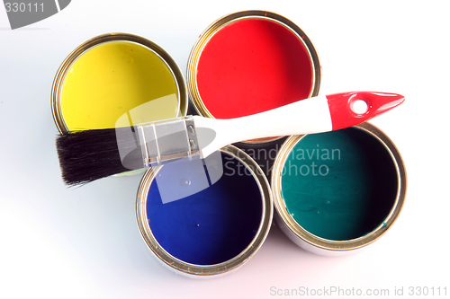 Image of small brush on paint cans