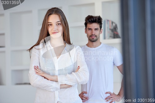 Image of happy young romantic couple have fun arelax  relax at home