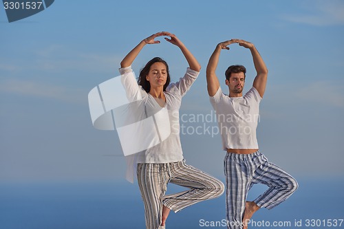 Image of young couple practicing yoga