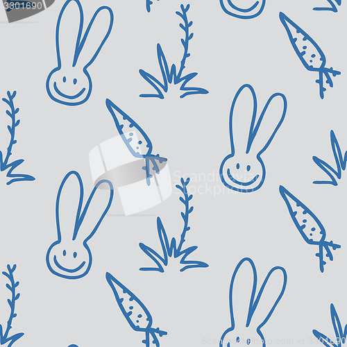 Image of Vector seamless print pattern of rabbits, carrots and shrubs