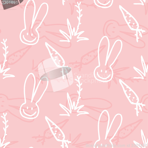 Image of Vector seamless print pattern of rabbits, carrots and shrubs