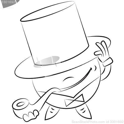 Image of vector cartoon round man in a hat and a pipe