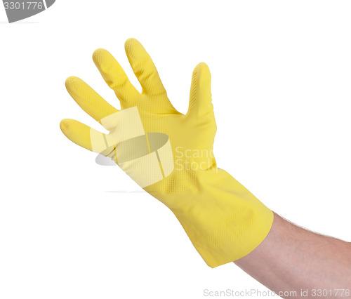 Image of Latex glove for cleaning on hand