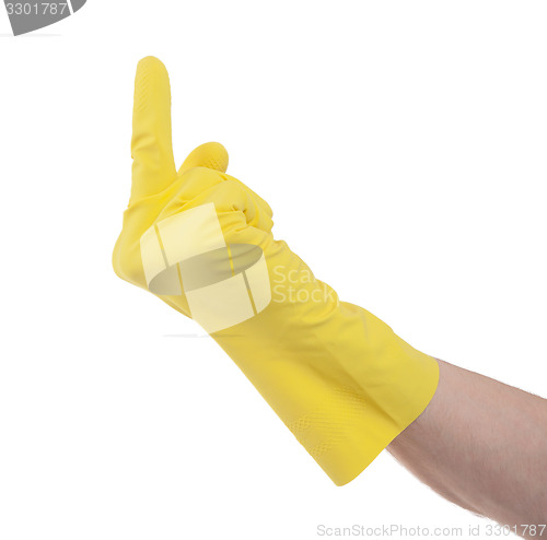 Image of Yellow glove middle finger