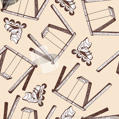 Image of Swing and rollers seamless doodle pattern