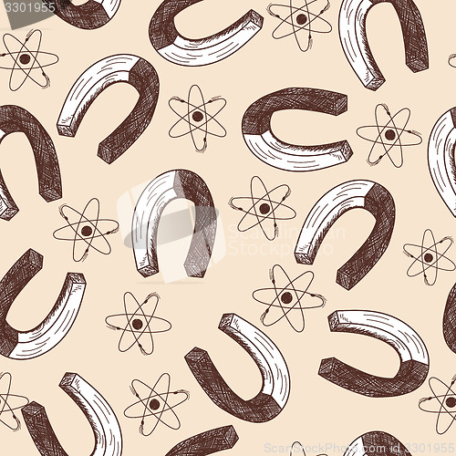Image of Magnets and atom seamless doodle pattern