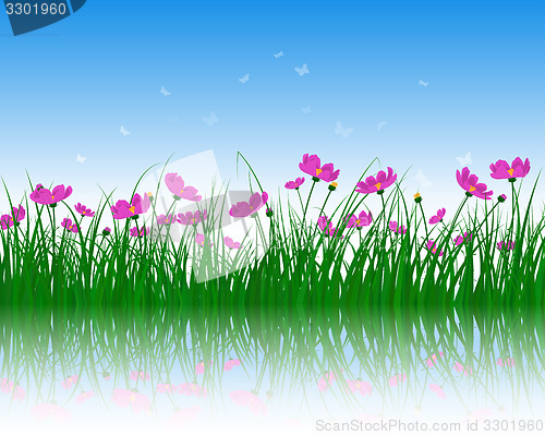 Image of Flower with grass on water surface 