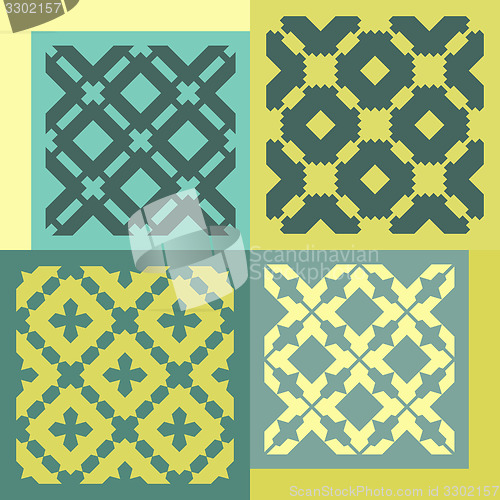 Image of Set of four seamless patterns. Vintage geometric ornaments. 