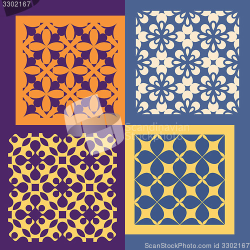 Image of Set of four seamless patterns. Vintage geometric ornaments. 