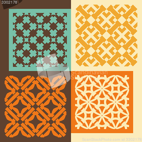 Image of Set of four seamless patterns. Vintage geometric ornaments. 