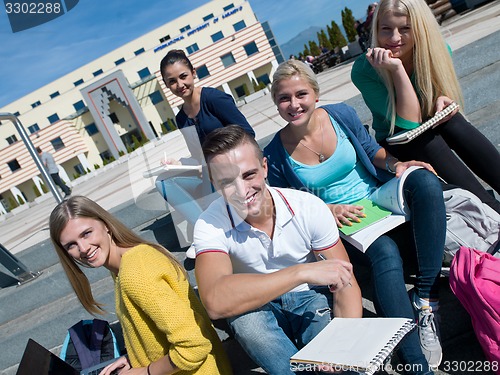 Image of students outside sitting on steps