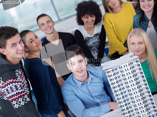 Image of students with teacher  in computer lab classrom