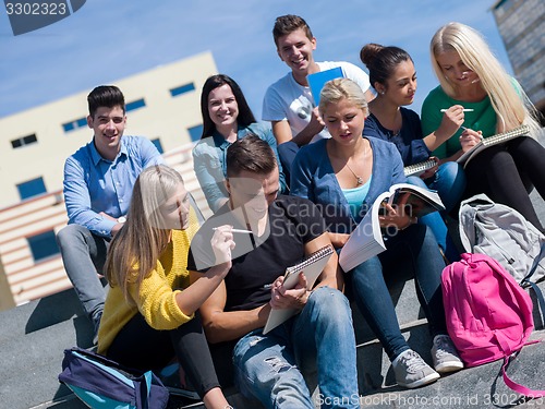 Image of students outside sitting on steps