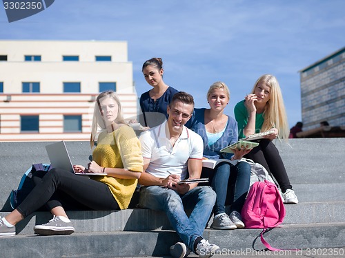 Image of students outside sitting on steps