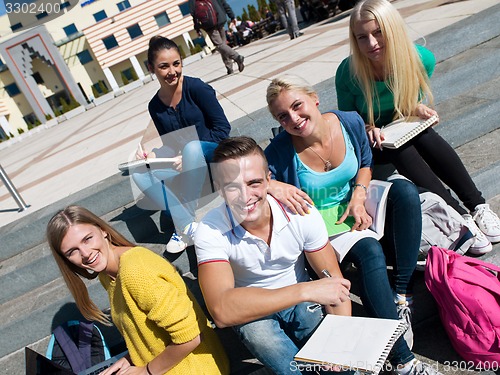 Image of students outside sitting on steps