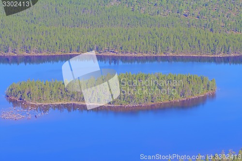 Image of beautiful landscape with  river and  island