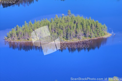 Image of beautiful landscape with  river and  island