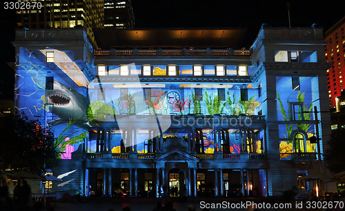 Image of Customs House with underwater theme Vivid Sydney