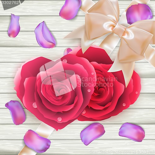 Image of Couple Hearts of red roses on wood. EPS 10