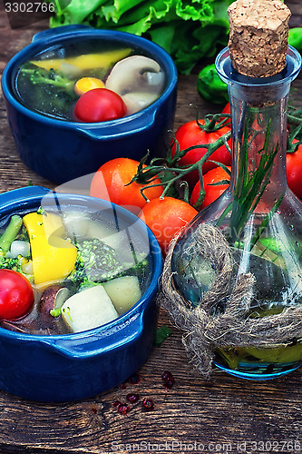 Image of summer soup with fresh vegetables