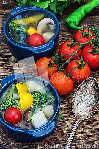 Image of summer soup with fresh vegetables