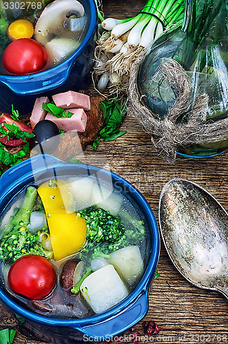 Image of summer soup with fresh vegetables