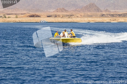 Image of Powerboat racing at high speed in the Red Sea