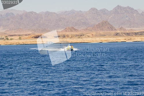 Image of Powerboat racing at high speed in the Red Sea