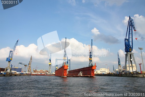 Image of Port of Hamburg on the river Elbe, the largest port in Germany