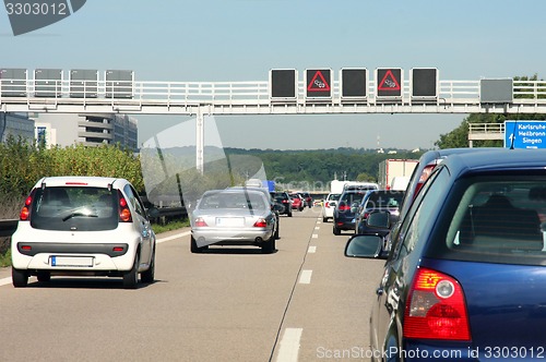 Image of cars in traffic jam on highway, in Germany 