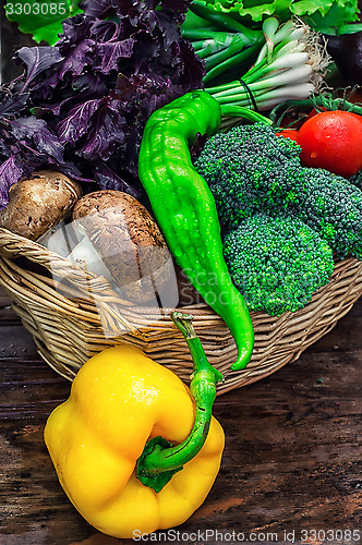 Image of wicker basket with fresh vegetables