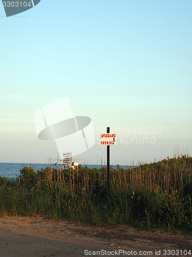 Image of lifeguard parking sign Ditch Plains Beach Montauk New York