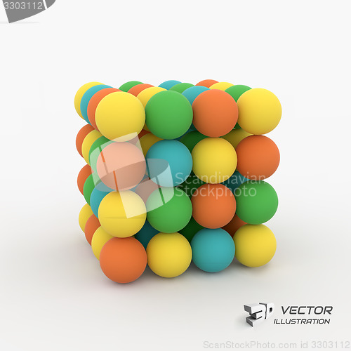 Image of One cube formed by many spheres. 3d vector illustration. 