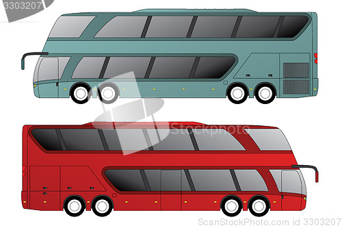 Image of Double decker bus with double axle in front and rear