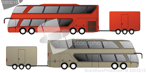 Image of Double decker bus with attached trailer 