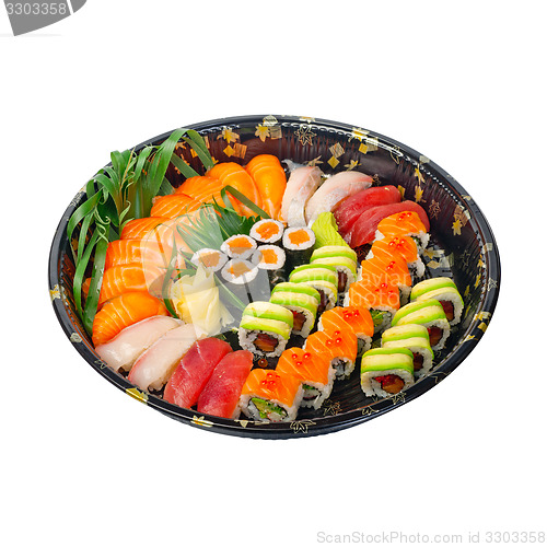 Image of take away sushi express on plastic tray 