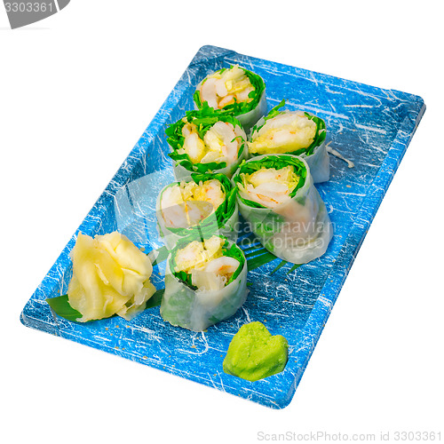 Image of take away sushi express on plastic tray 