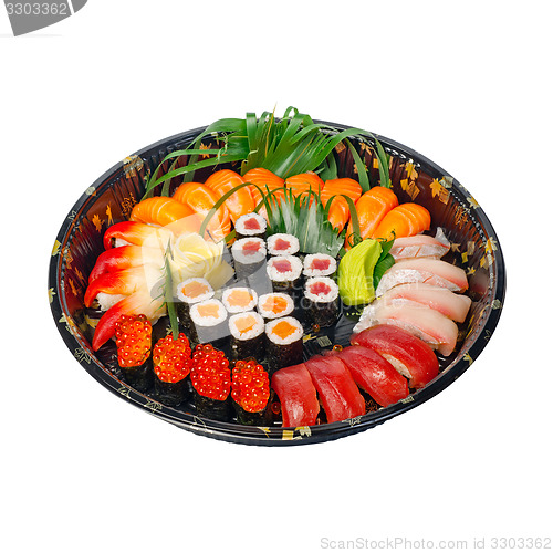 Image of take away sushi express on plastic tray 