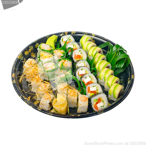 Image of take away sushi express on plastic tray 