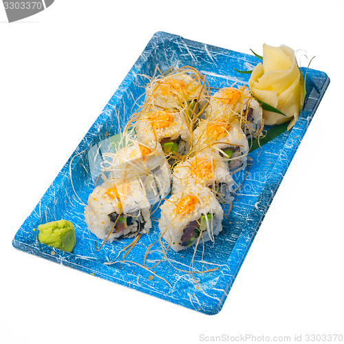 Image of take away sushi express on plastic tray 