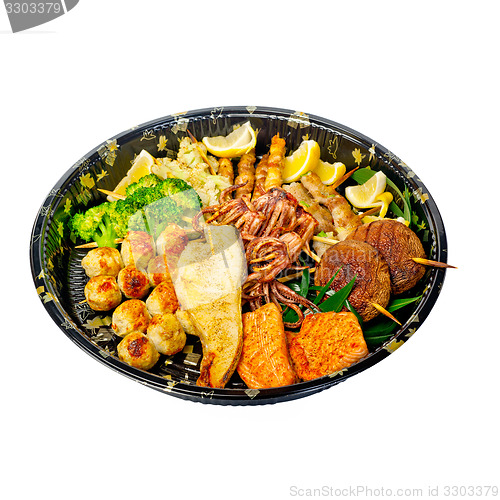 Image of take away sushi express on plastic tray 