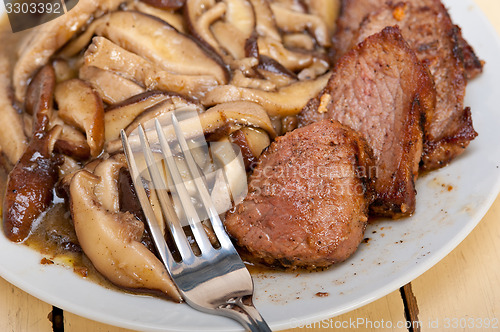 Image of venison deer game filet and wild mushrooms