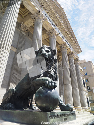 Image of government office Congress of Deputies of Spain with bronze lion